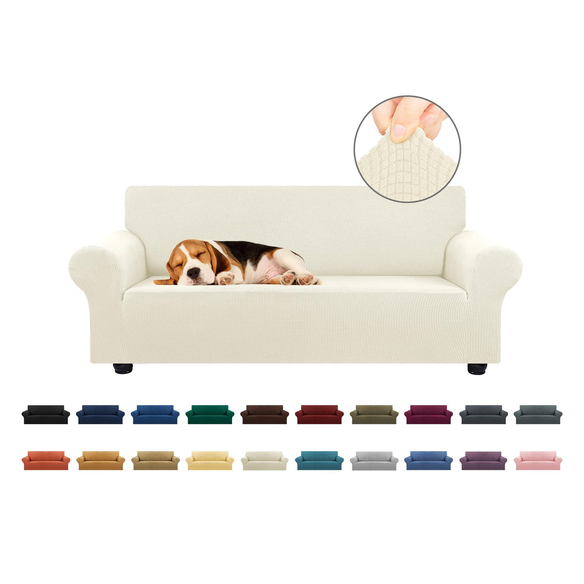 KEKUOU Stretch Couch Covers for Sofa, 3 Cushion Couch Slipcover,Black
