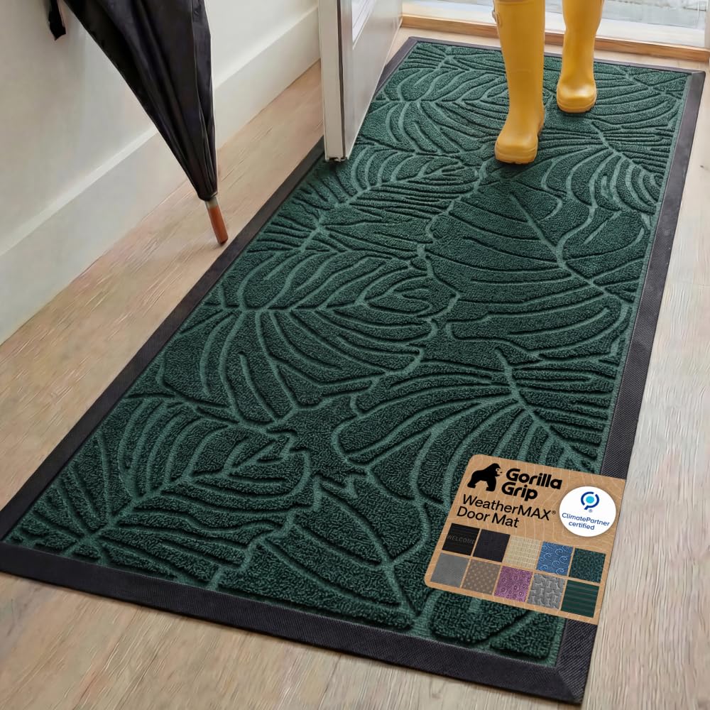 GORILLA GRIP WeatherMAX Door Mat, Indoor Outdoor Use, 29x17 Gray Diamond
