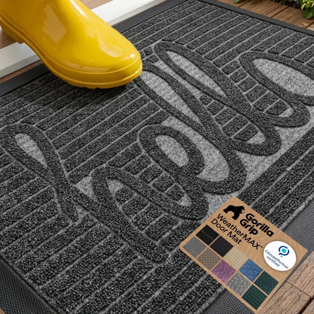 GORILLA GRIP WeatherMAX Door Mat, Indoor Outdoor Use, 29x17, Black Diamond