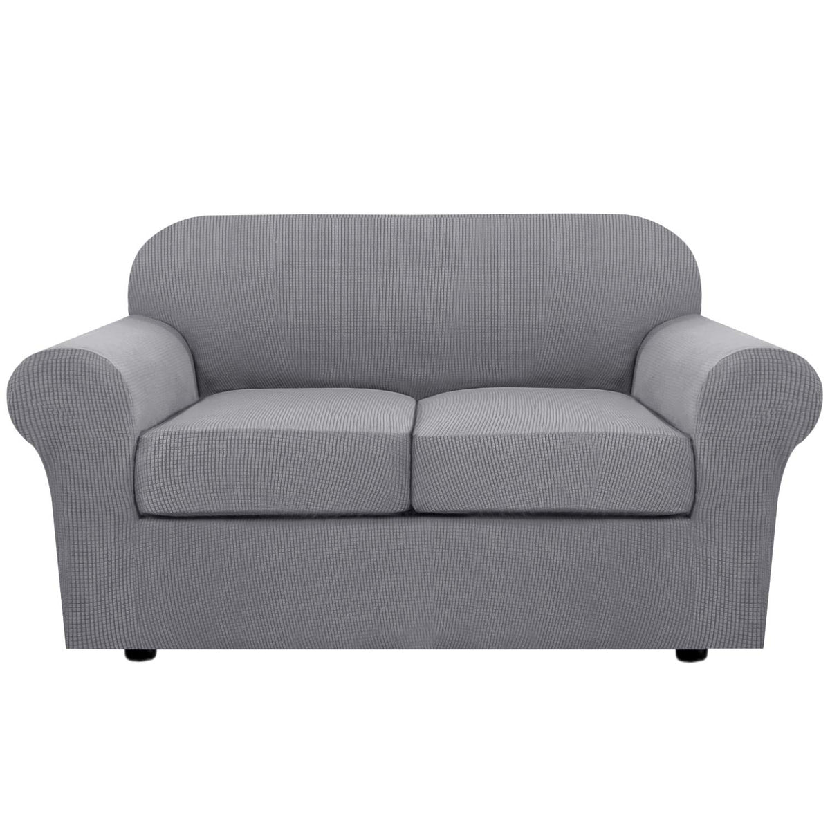 H.VERSAILTEX 4 Piece Stretch Sofa Covers for 3 Cushion Couch Covers for Living Room Furniture Slipcovers (Base Cover Plus 3 Seat Cushion Covers) Upgraded Thicker Jacquard Fabric (Sofa, Grey)
