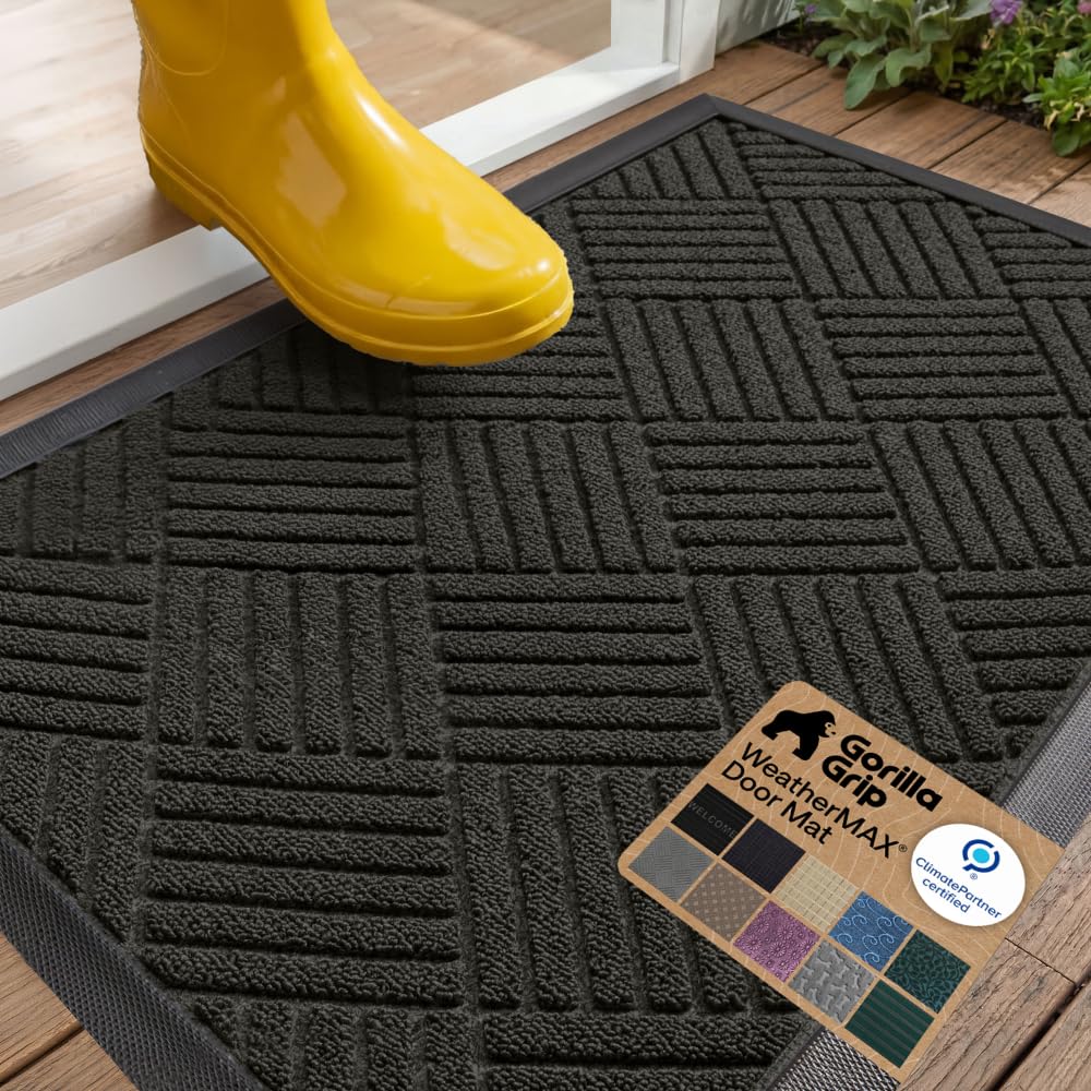 GORILLA GRIP WeatherMAX Door Mat, Indoor Outdoor Use, 29x17 Gray Diamond