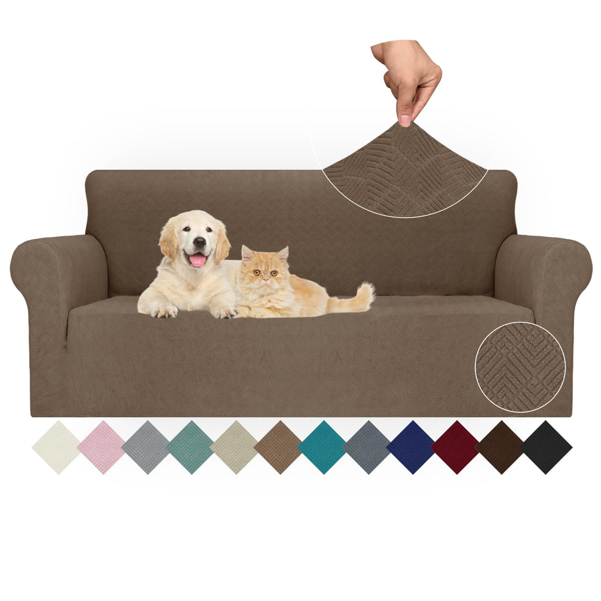 JIVINER High Stretch Couch Covers for 3 Cushion Couch 1-Piece Jacquard Sofa Slipcovers Fitted Washable Sofa Covers with Elastic Bottom Furniture Protector for Kids Pets (Sofa, Light Gray)