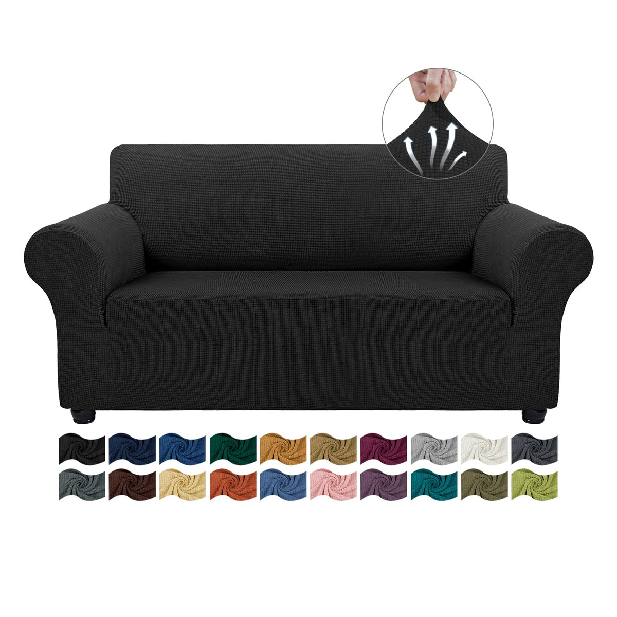 Asnomy Stretch Couch Covers for Sofa Washable, 3 Cushion Couch,Black