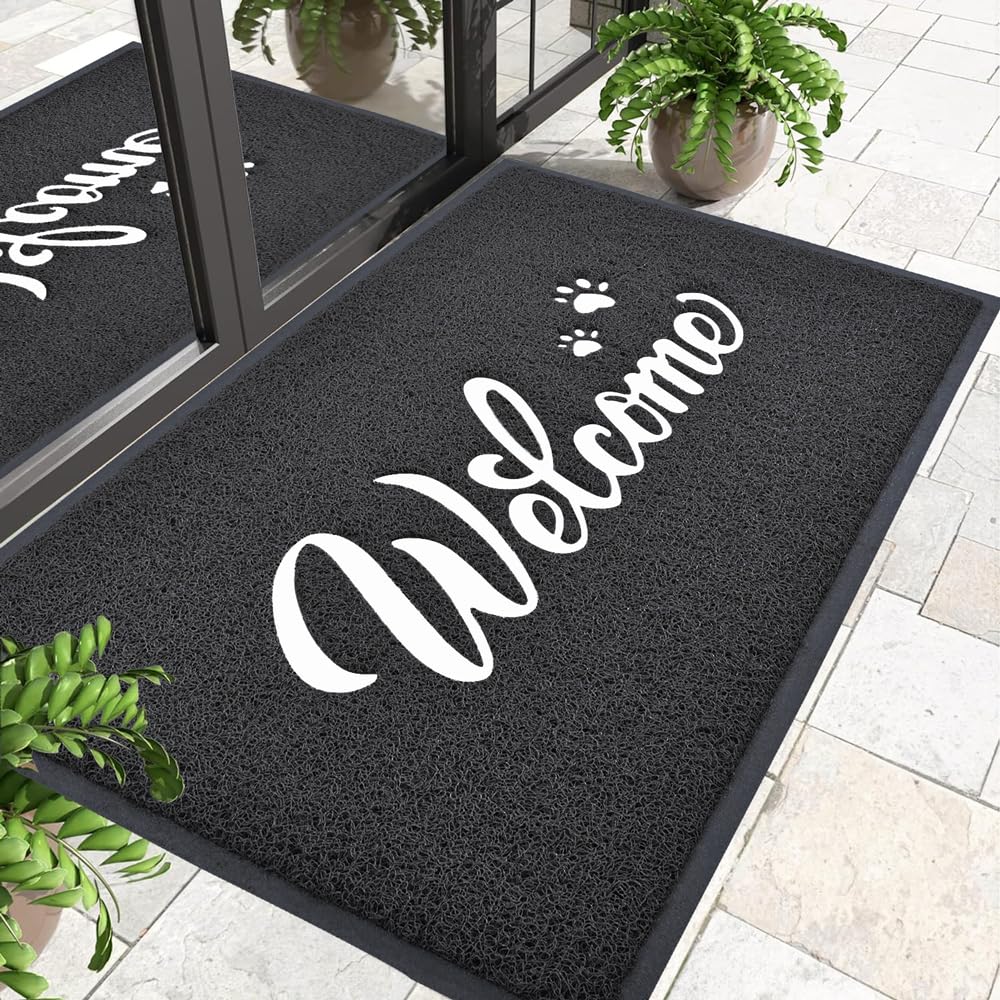T.HENV Welcome Mat Outdoor, 30x17.5 Waterproof All-Season Front Door Mat Outside Entrance, All-Weather Quick Drying, Low Profile Doormat Indoor, Patio Porch Entryway Mats, Black-White