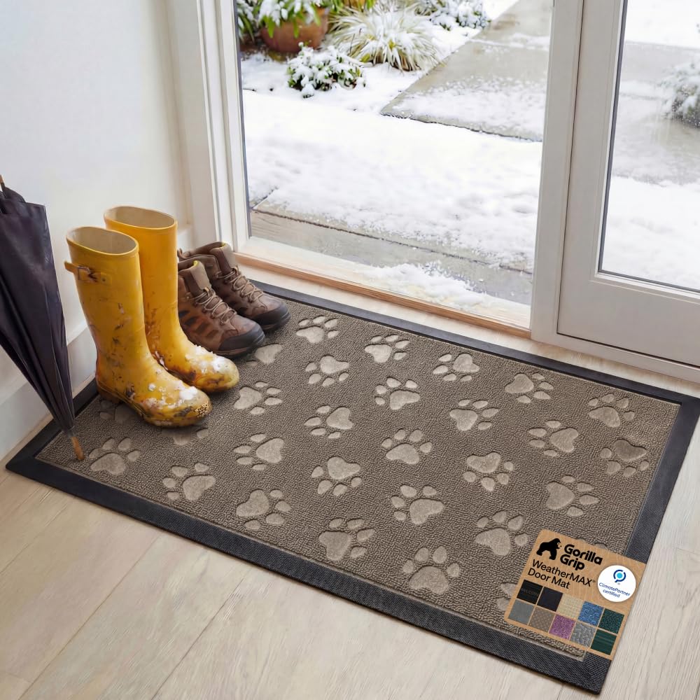 GORILLA GRIP WeatherMAX Door Mat, Indoor Outdoor Use, 29x17, Black Diamond