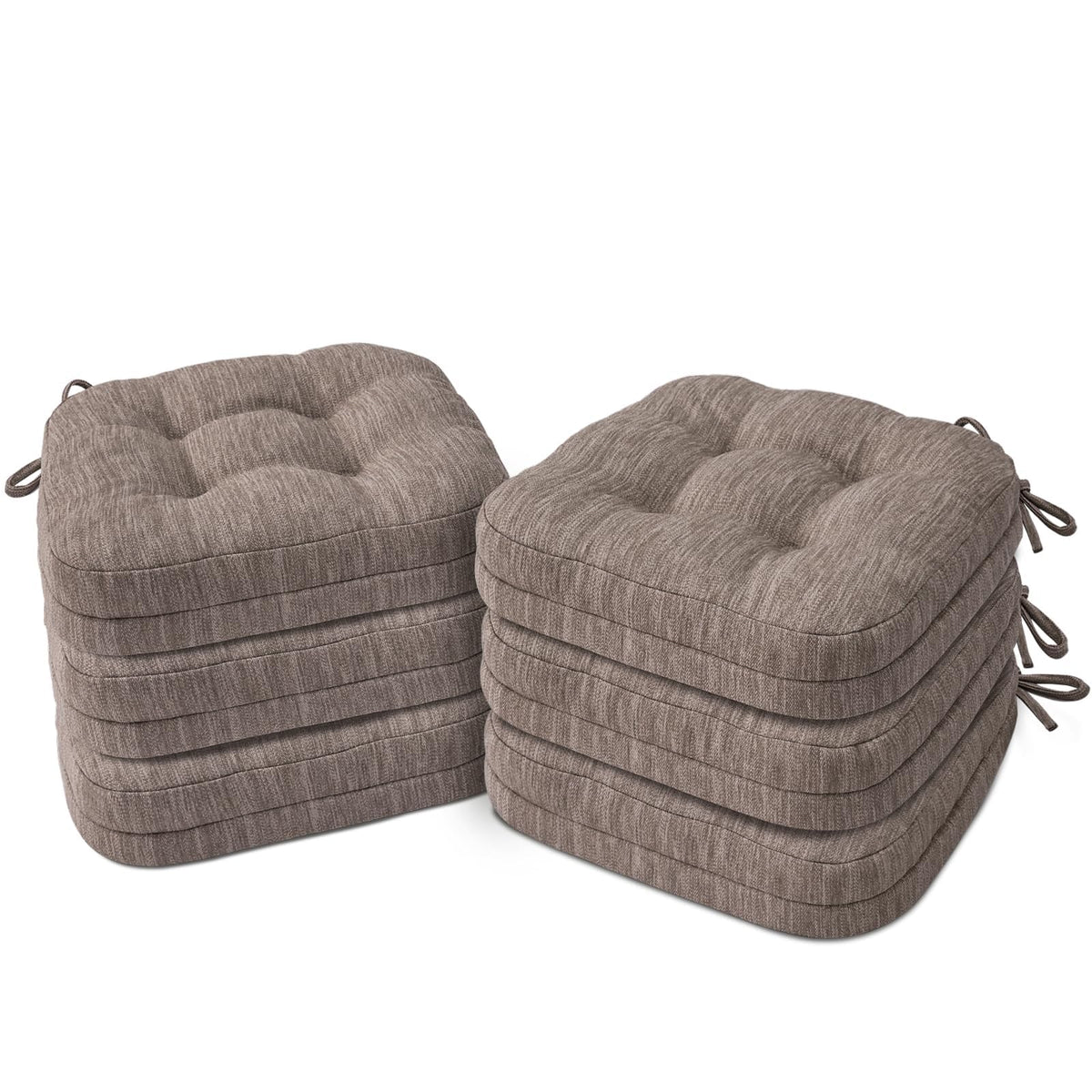 Shinnwa Dining Chair Cushions Set of 6, Dual-Layer Memory Foam Kitchen Chair Cushions, Patented Design Seat Pads with Ties, 16.5 x 16.5 x 3.5in, 6 Pack, Beige
