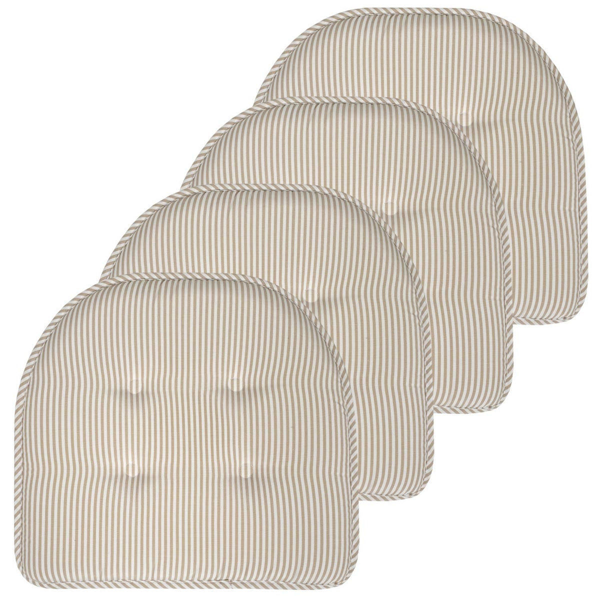 Sweet Home Collection Chair Cushion Memory Foam Pads Tufted Slip Non Skid Rubber Back U-Shaped 17" x 16" Seat Cover, 6 Pack, Checkered Taupe/White