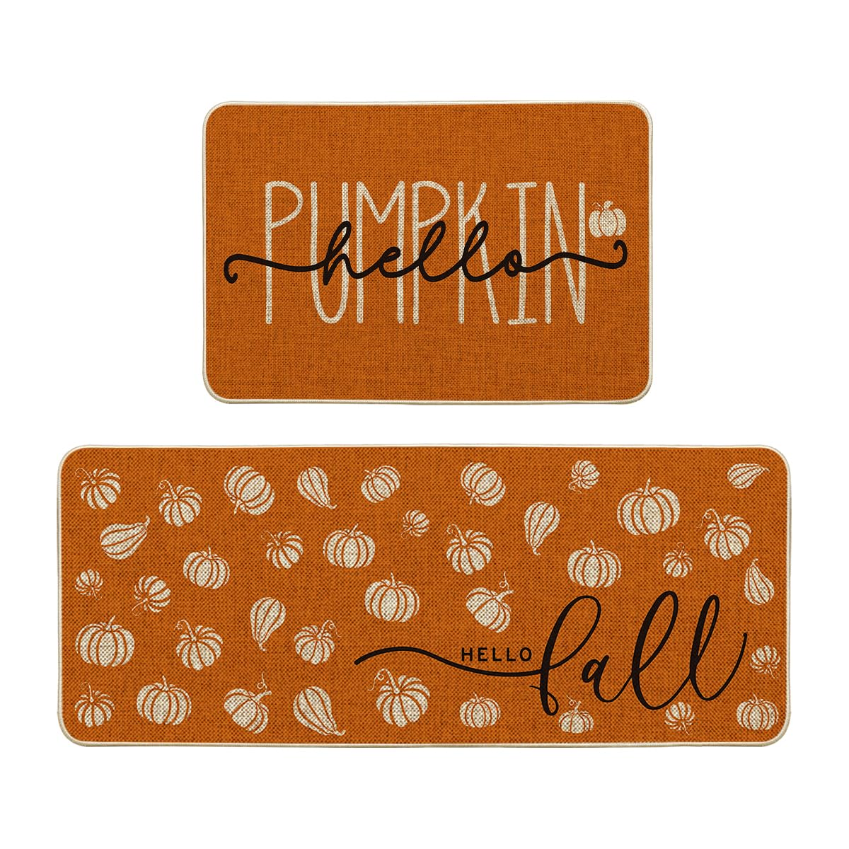 Artoid Mode Orange Hello Pumpkin Fall Kitchen Mats Set of 2 - 17x29+17x47"