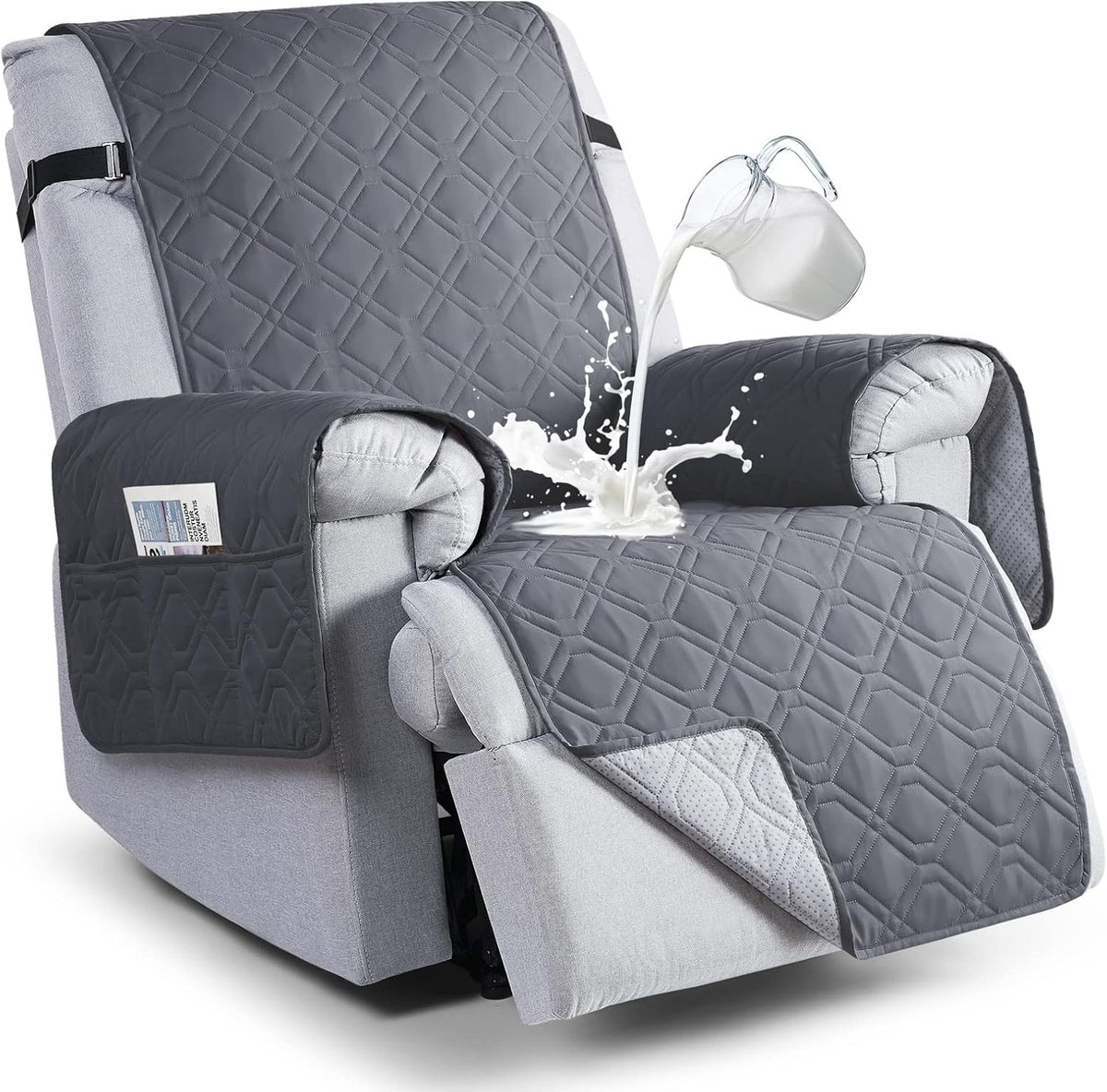 VANSOFY 100% Waterproof Recliner Chair Covers, Recliner Cover Non-Slip Dog Chair Cover Furniture Protector Washable Slipcover with Pocket, Elastic Straps for Pets, Dogs(Dark Gray, 23.6")