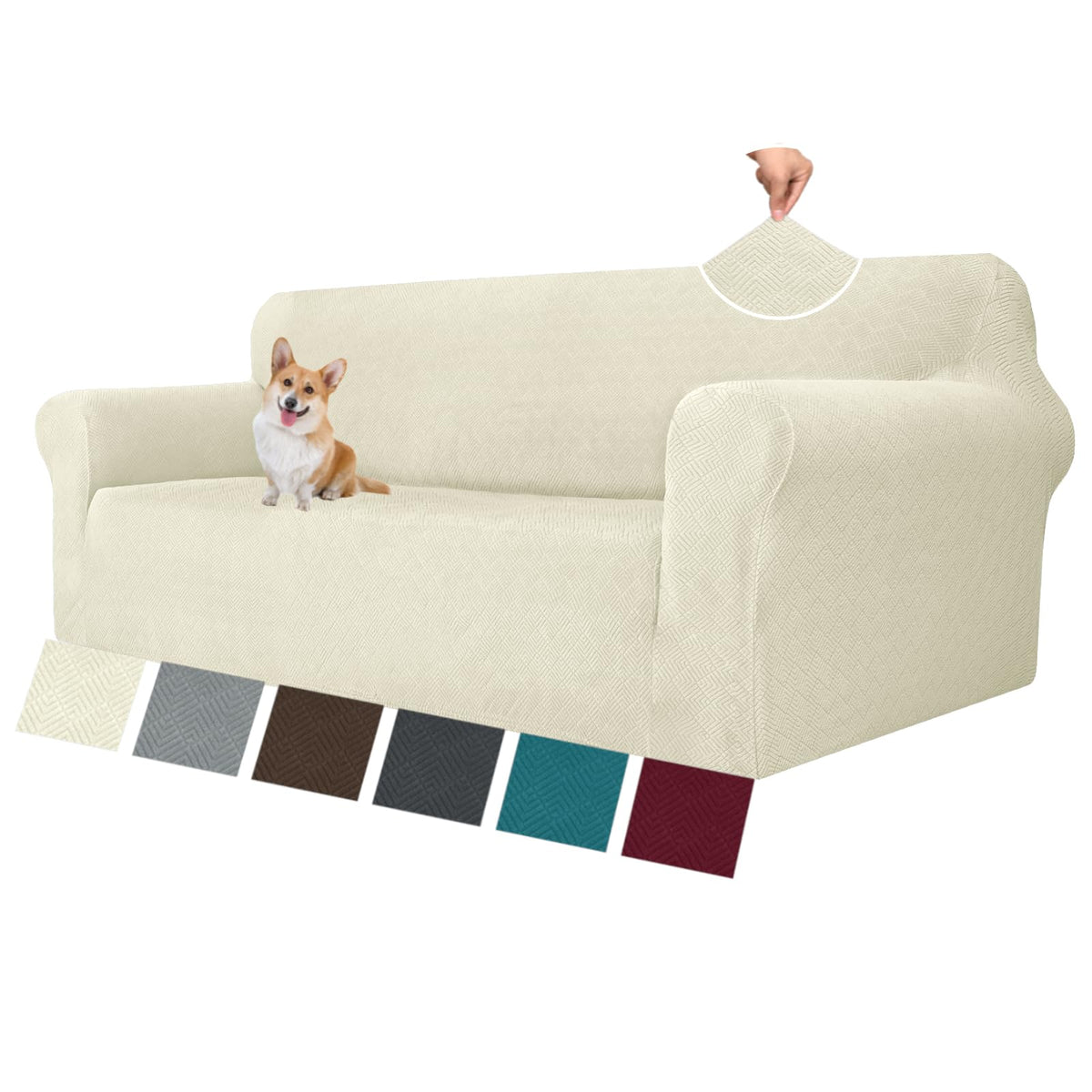 MAXIJIN Super Stretch Couch Cover for 3 Cushion Couch, 1-Piece Universal Sofa Covers Living Room Jacquard Spandex Furniture Protector Dogs Pet Friendly Fitted (Large, Gray)