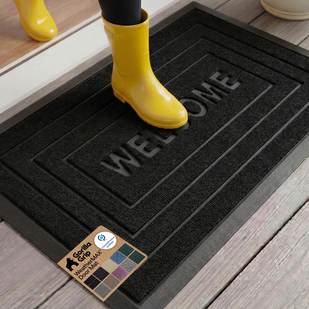 GORILLA GRIP WeatherMAX Door Mat, Indoor Outdoor Use, 29x17, Green Leaves