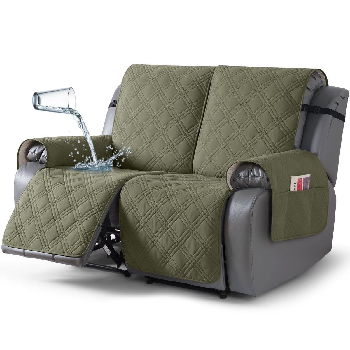 TAOCOCO 100% Waterproof Recliner Sofa Cover Non Slip Couch Cover for 3 Seat Reclining Sofa, Split Reclining Couch Covers 3-Piece with Straps, Washable Sofa Slipcover for Kids Pets(3 Seater, Chocolate)