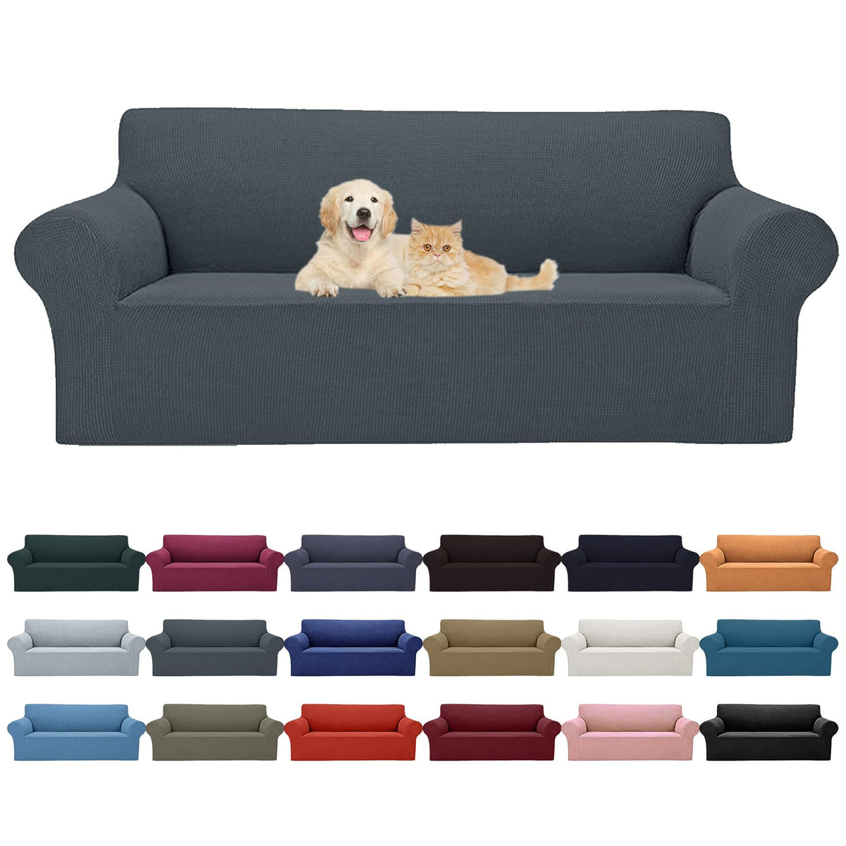 Cupuamon 2026 New Stretch Sofa Slipcovers Couch Cover for 3 Cushion Furniture Protector Sofa Covers with Elastic Bottom Jacquard Fabric Small Checks for Pets, Kids -Sofa, Black