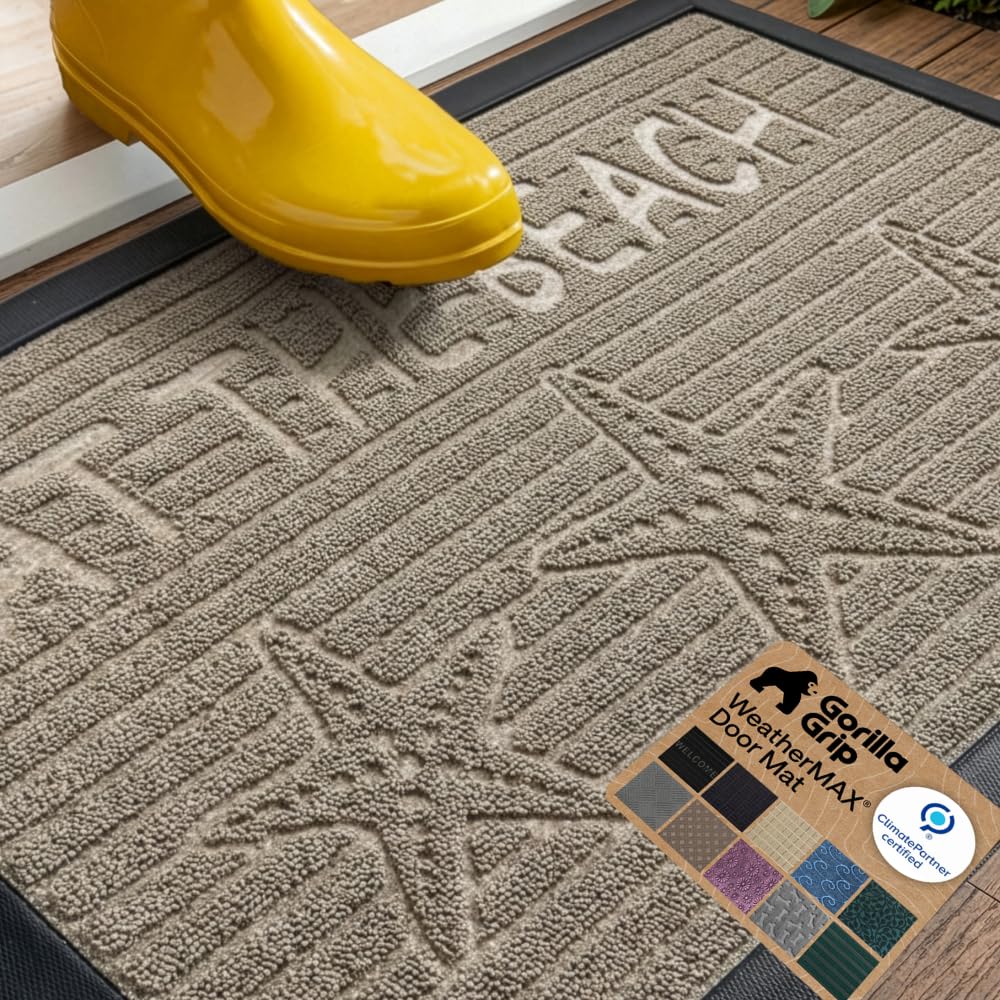 GORILLA GRIP WeatherMAX Door Mat, Indoor Outdoor Use, 29x17, Black Diamond