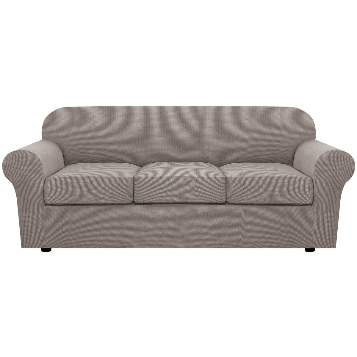 H.VERSAILTEX 4 Piece Stretch Sofa Covers for 3 Cushion Couch Covers for Living Room Furniture Slipcovers (Base Cover Plus 3 Seat Cushion Covers) Upgraded Thicker Jacquard Fabric (Sofa, Grey)