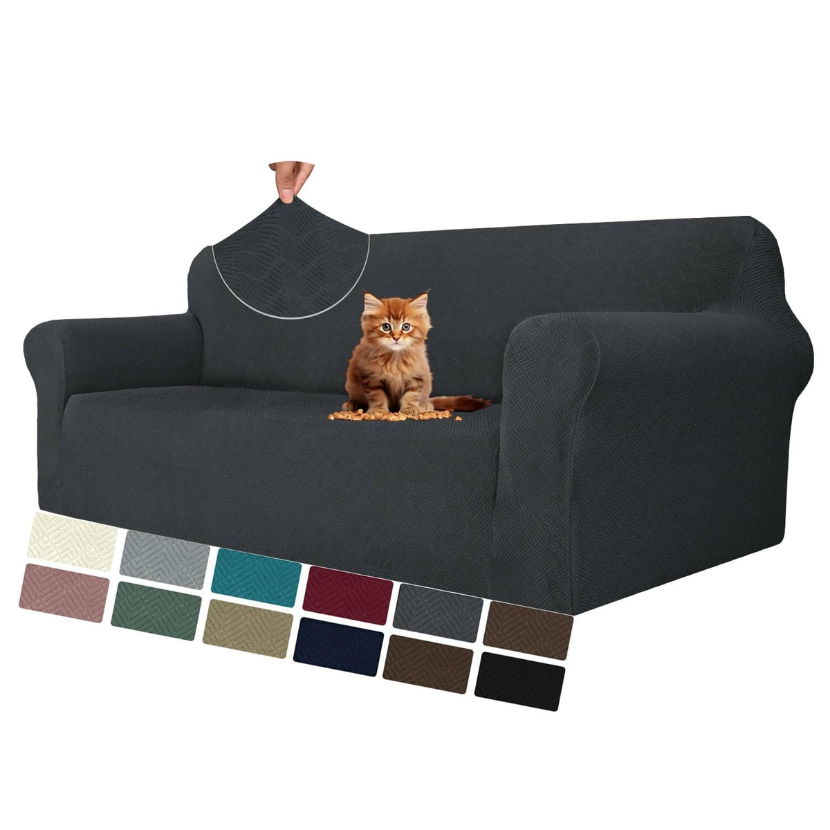 MAXIJIN Super Stretch Couch Cover for 3 Cushion Couch, 1-Piece Universal Sofa Covers Living Room Jacquard Spandex Furniture Protector Dogs Pet Friendly Fitted (Large, Gray)