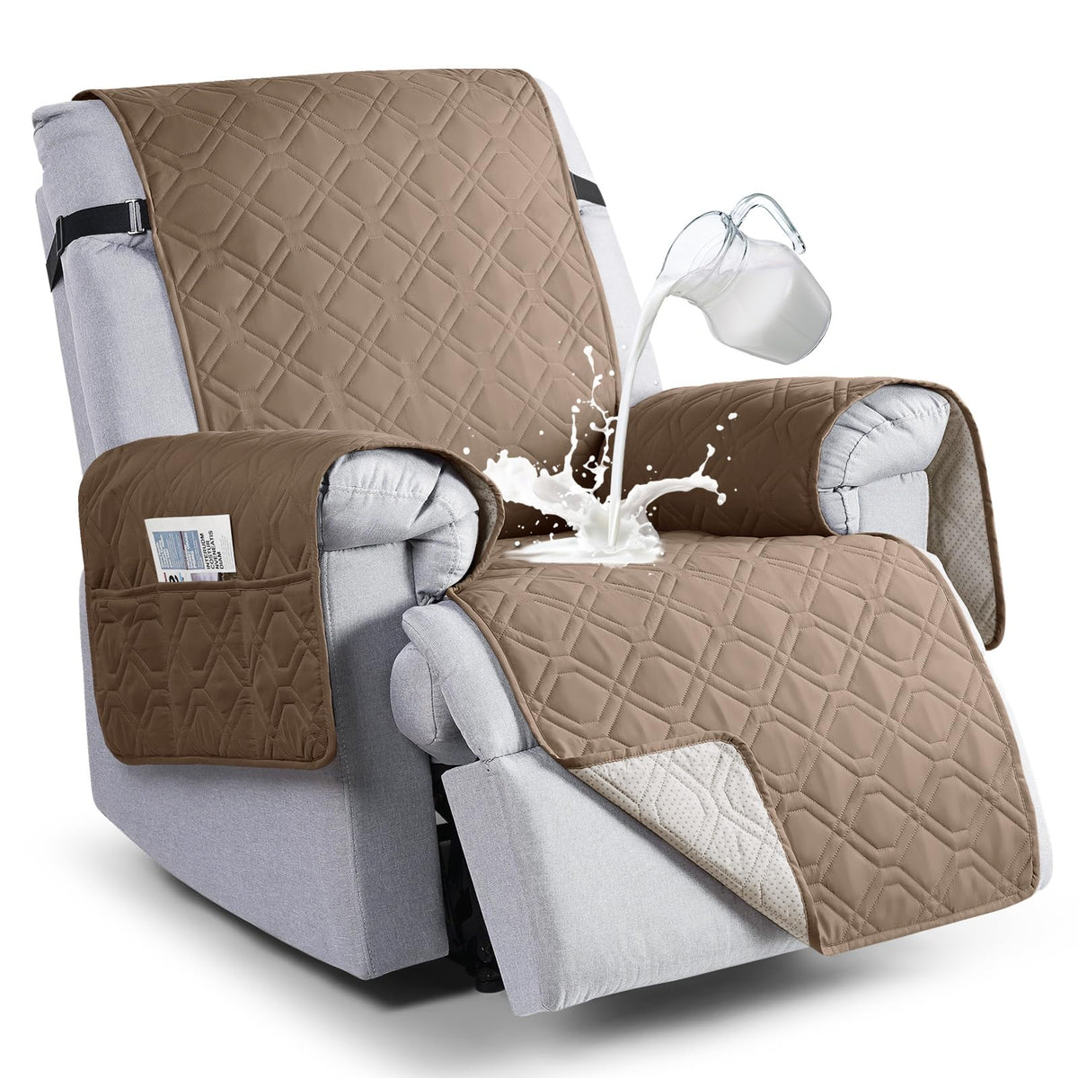 VANSOFY 100% Waterproof Recliner Chair Covers, Recliner Cover Non-Slip Dog Chair Cover Furniture Protector Washable Slipcover with Pocket, Elastic Straps for Pets, Dogs(Dark Gray, 23.6")