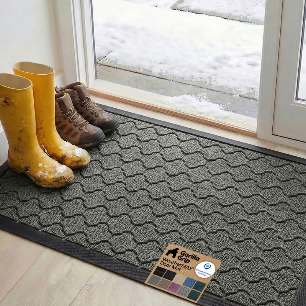 GORILLA GRIP WeatherMAX Door Mat, Indoor Outdoor Use, 29x17, Black Diamond