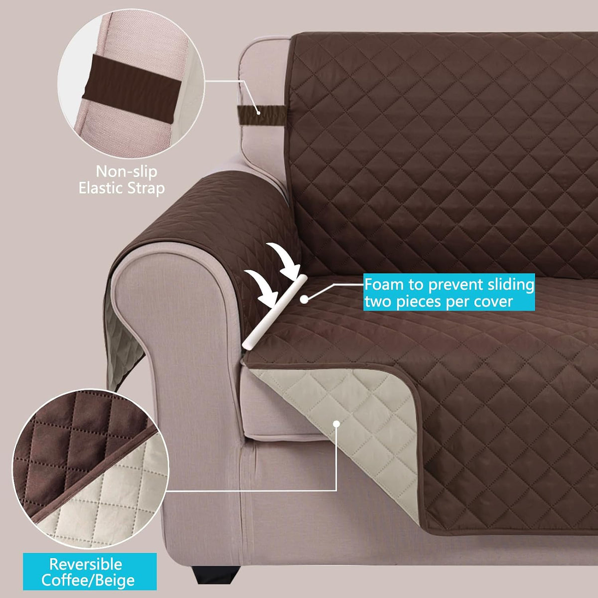 U-NICE HOME Reversible Sofa Cover Couch Cover for Dogs, Coffee/Beige