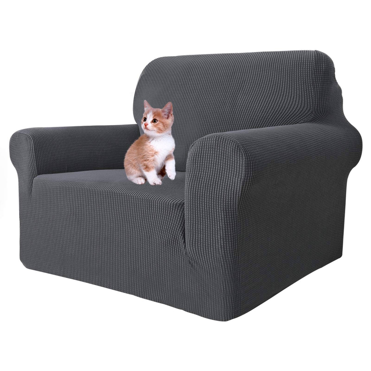 MAXIJIN Super Stretch Couch Cover for 3 Cushion Couch, 1-Piece Universal Sofa Covers Living Room Jacquard Spandex Furniture Protector Dogs Pet Friendly Fitted (Large, Gray)