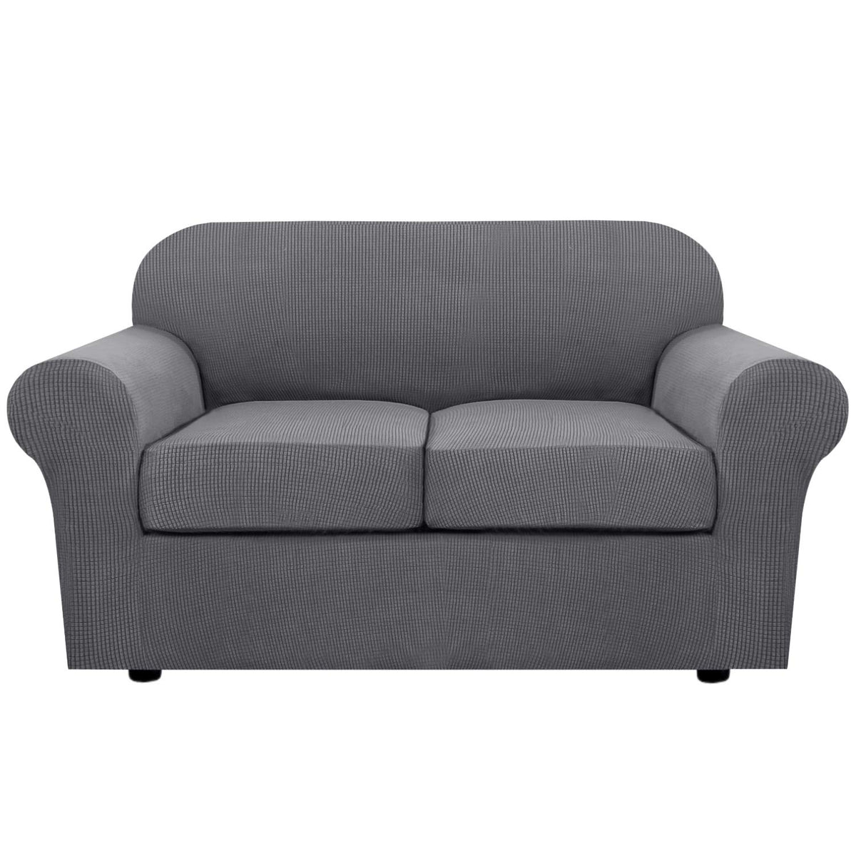 H.VERSAILTEX 4 Piece Stretch Sofa Covers for 3 Cushion Couch Covers for Living Room Furniture Slipcovers (Base Cover Plus 3 Seat Cushion Covers) Upgraded Thicker Jacquard Fabric (Sofa, Grey)