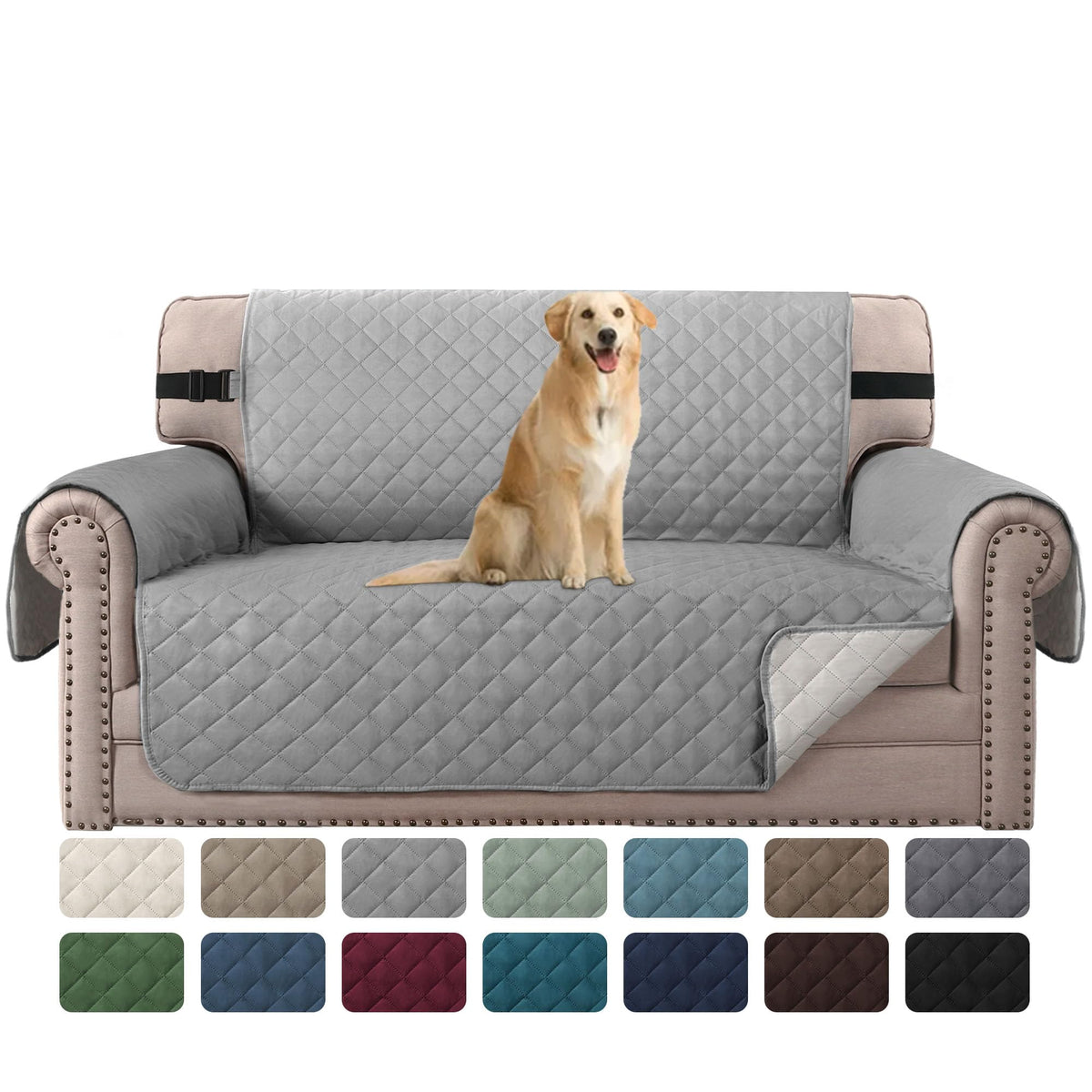 H.VERSAILTEX Reversible Sofa Cover Couch Cover for 3 Cushion Couch Water Resistant Sofa Cover for Living Room Quilted Furniture Couch Cover Washable Couch Protector(Oversized Sofa, Ivory/Beige)