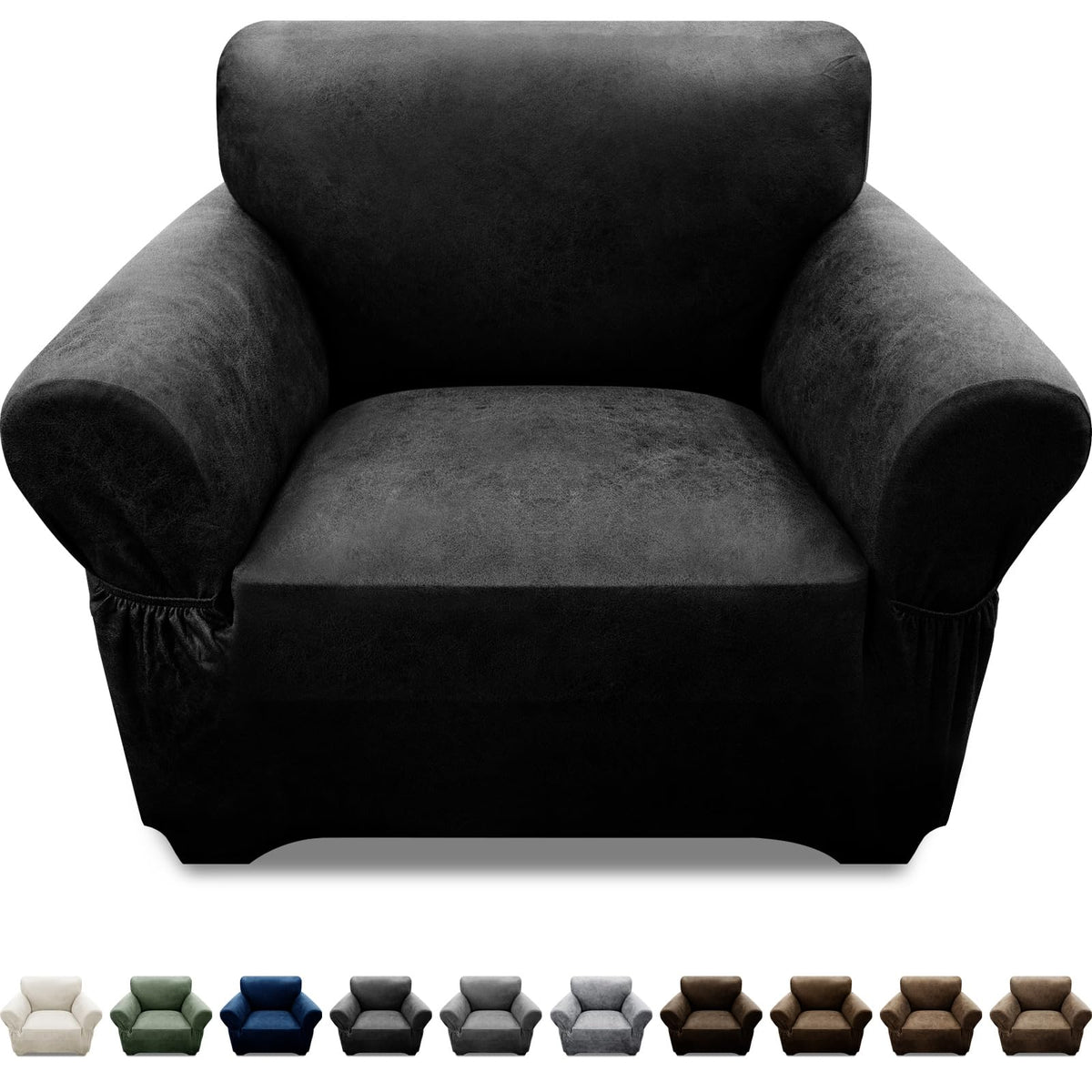 Couch Cover Leather Look 3 Seater Couch Sofa Cover 1-Piece Sofa Slipcover Stretch Furniture Protector with Elastic Bottom & Pockets(Sofa, Coffee)