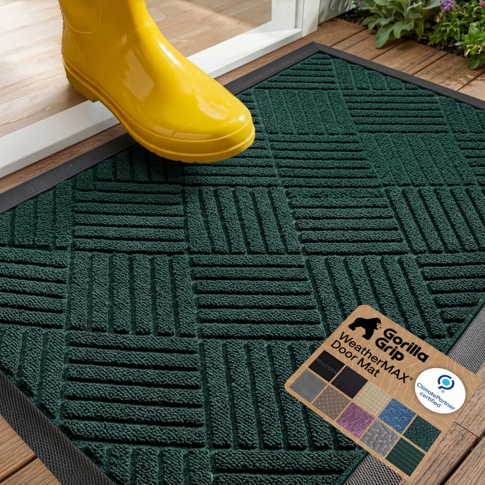 GORILLA GRIP WeatherMAX Door Mat, Indoor Outdoor Use, 29x17, Green Palm