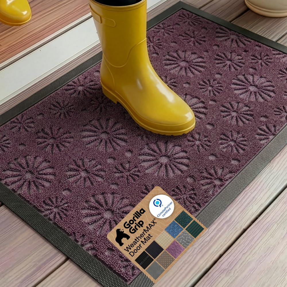 GORILLA GRIP WeatherMAX Door Mat, Indoor Outdoor Use, 29x17, Green Leaves