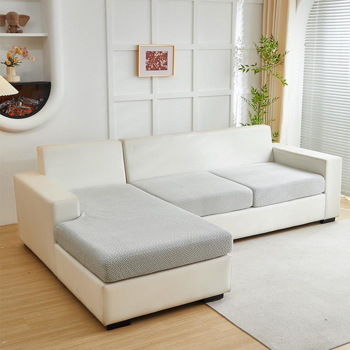 Yoovat Couch Cushion Covers for Sofa Couch Covers Wear-Resistant Universal Sofa Cover Washable Stretch for Sectional Slipcovers (Texture-Light Gray,Large Single Seat Cover)