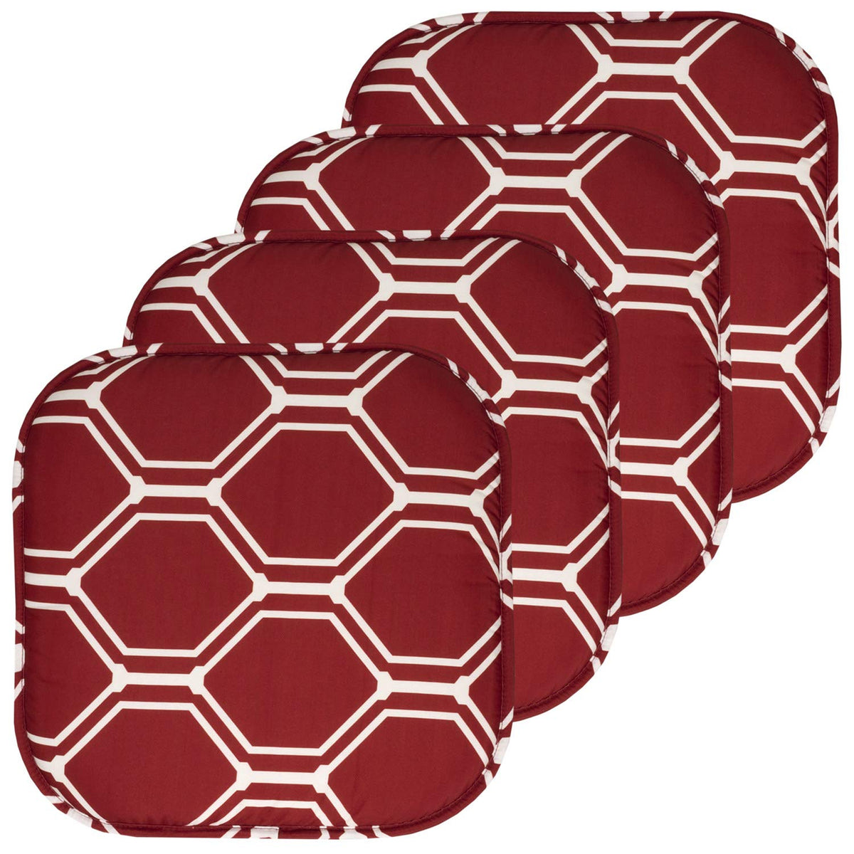 Sweet Home Collection Chair Cushion Memory Foam Pads Honeycomb Pattern Slip Non Skid Rubber Back Rounded Square 16" x 16" Seat Cover, 4 Pack, Alexis Chocolate