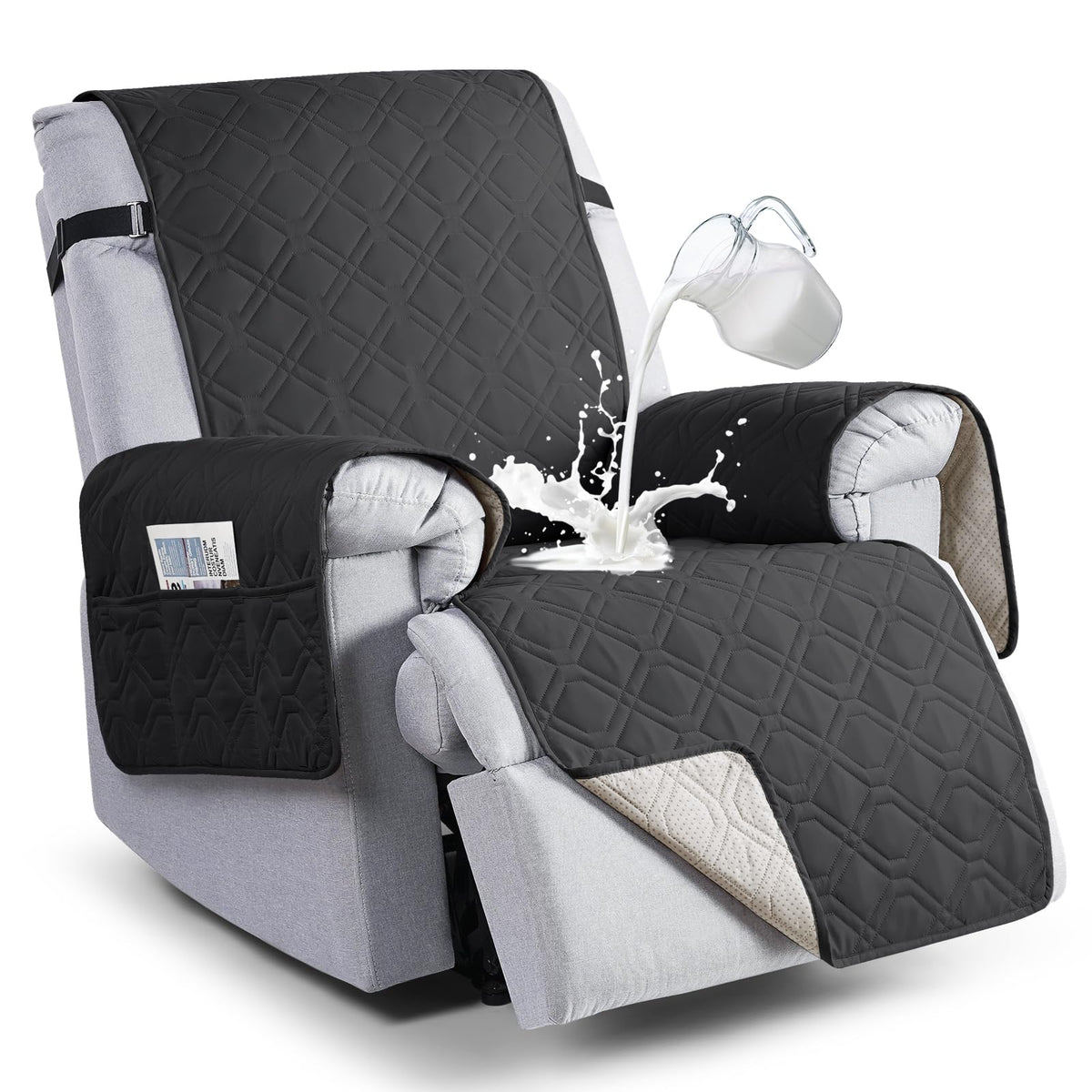 VANSOFY 100% Waterproof Recliner Chair Covers, Recliner Cover Non-Slip Dog Chair Cover Furniture Protector Washable Slipcover with Pocket, Elastic Straps for Pets, Dogs(Dark Gray, 23.6")