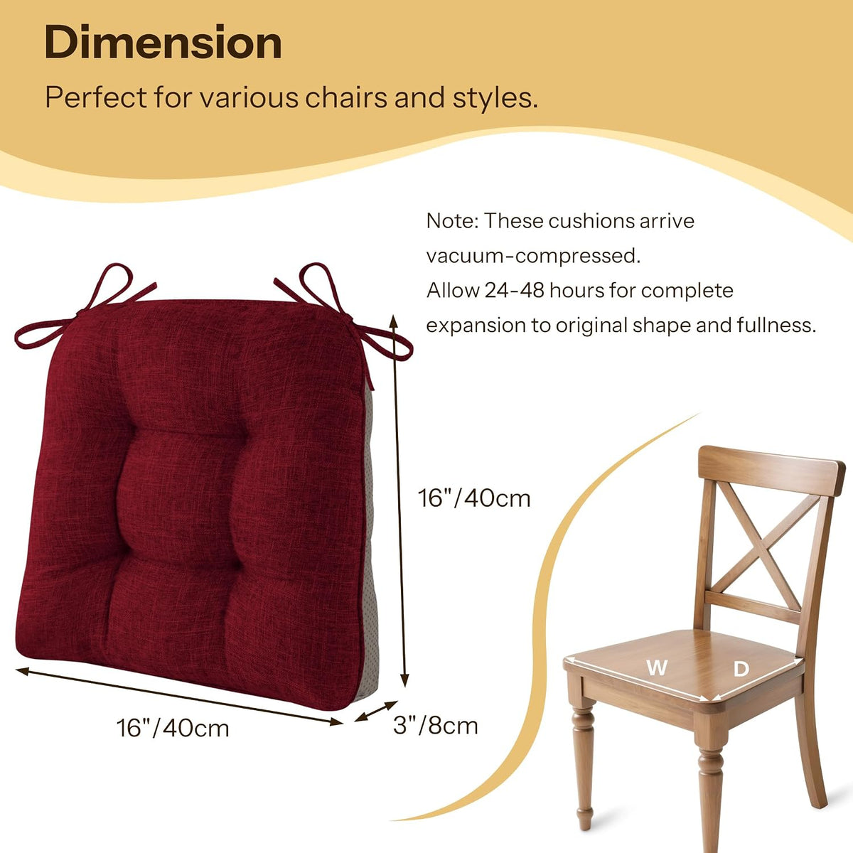 4 Pack Chair Cushions for Dining Chairs 16" x 16" x 3" Red
