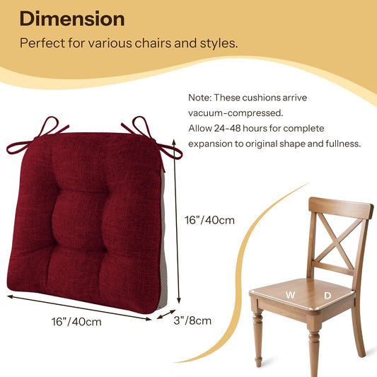 4 Pack Chair Cushions for Dining Chairs 16" x 16" x 3" Red