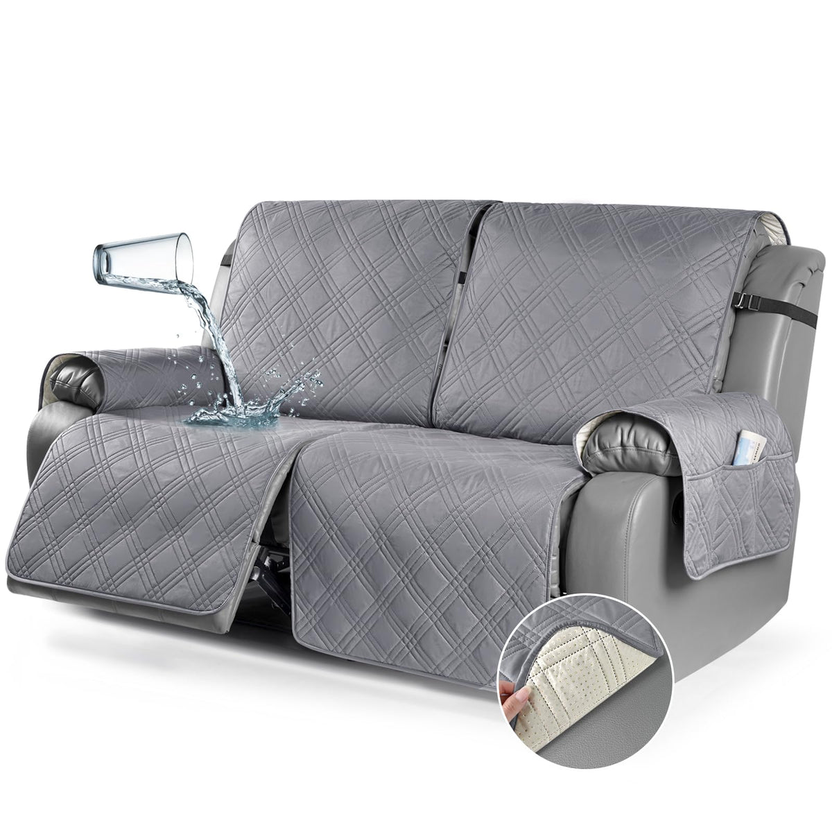 TAOCOCO 100% Waterproof Recliner Sofa Cover Non Slip Couch Cover for 3 Seat Reclining Sofa, Split Reclining Couch Covers 3-Piece with Straps, Washable Sofa Slipcover for Kids Pets(3 Seater, Chocolate)