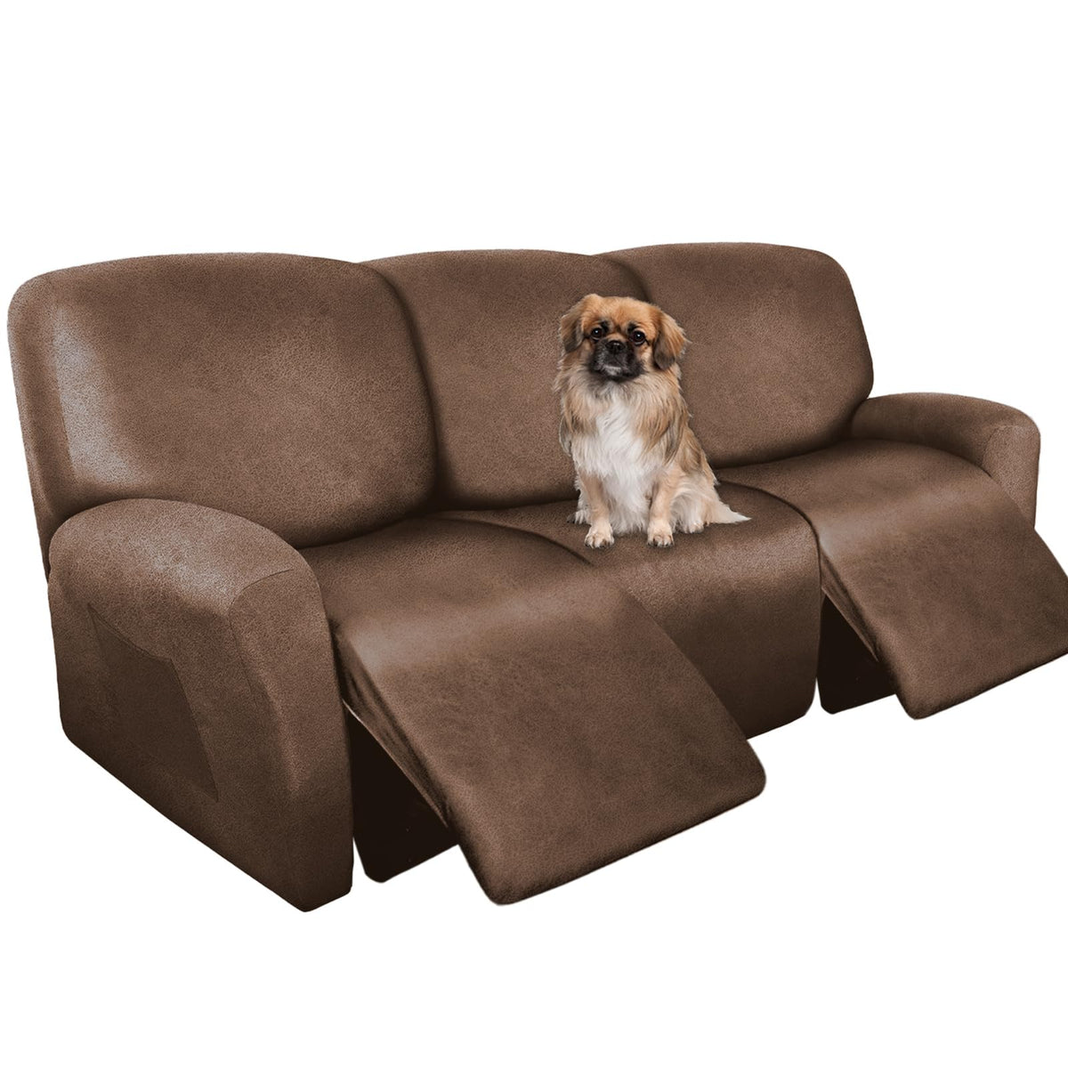 ANARACHON Leather Look Recliner Couch Cover 8-Piece Recliner Sofa Slipcovers 3 Seater for Reclining Couches Furniture Protector Spandex Fabric Washable (Recliner Sofa, Brown)