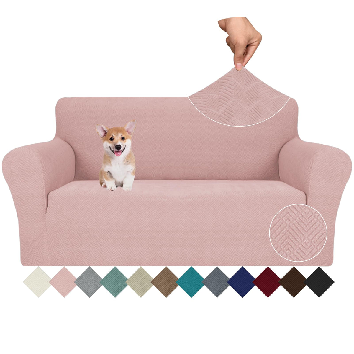 JIVINER High Stretch Couch Covers for 3 Cushion Couch 1-Piece Jacquard Sofa Slipcovers Fitted Washable Sofa Covers with Elastic Bottom Furniture Protector for Kids Pets (Sofa, Light Gray)