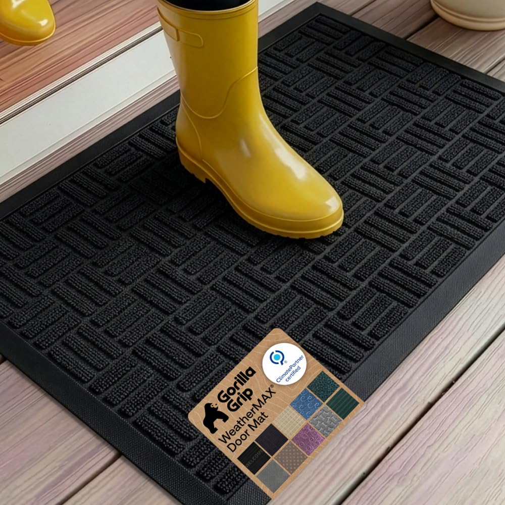 GORILLA GRIP WeatherMAX Door Mat, Indoor Outdoor Use, 29x17, Green Leaves