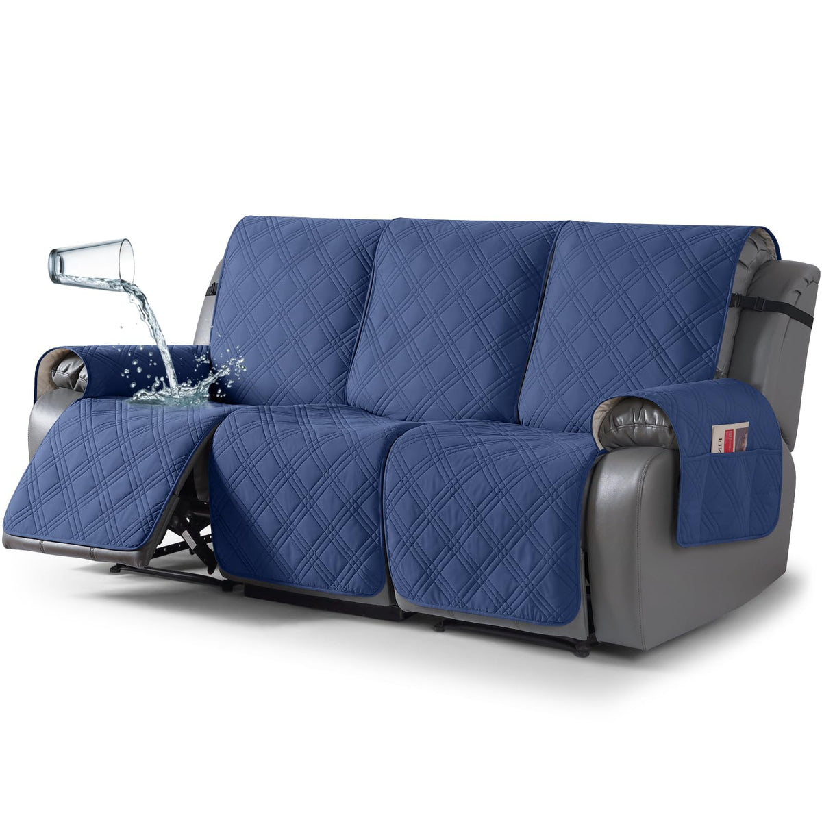TAOCOCO 100% Waterproof Recliner Sofa Cover Non Slip Couch Cover for 3 Seat Reclining Sofa, Split Reclining Couch Covers 3-Piece with Straps, Washable Sofa Slipcover for Kids Pets(3 Seater, Chocolate)