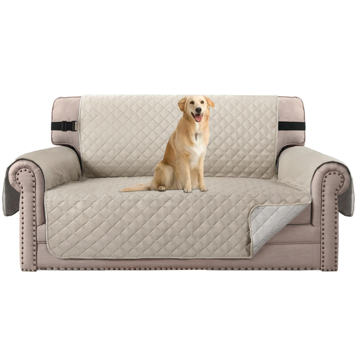 H.VERSAILTEX Reversible Sofa Cover Couch Cover for 3 Cushion Couch Water Resistant Sofa Cover for Living Room Quilted Furniture Couch Cover Washable Couch Protector(Oversized Sofa, Ivory/Beige)