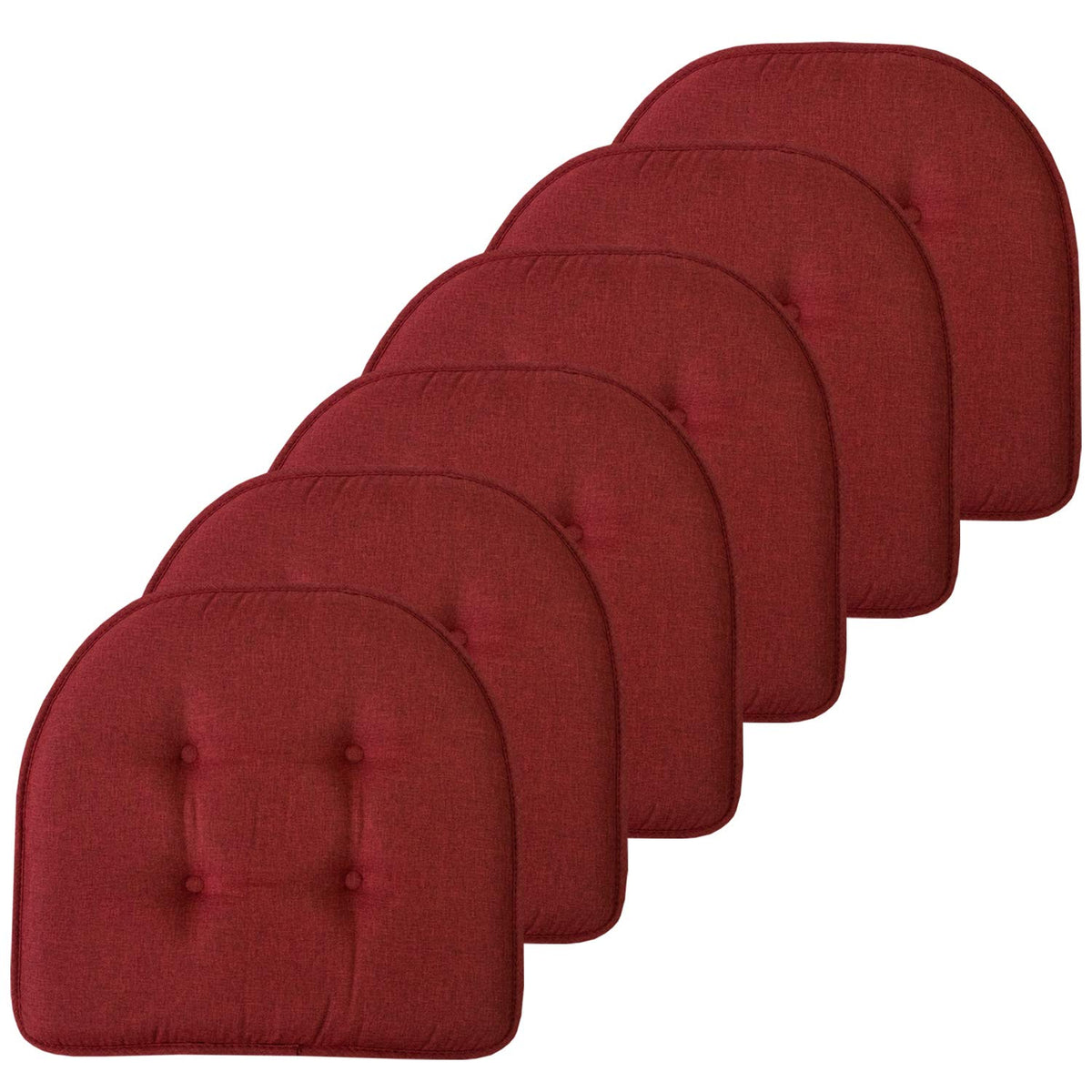 Sweet Home Collection Chair Cushion Memory Foam Pads Tufted Slip Non Skid Rubber Back U-Shaped 17" x 16" Seat Cover, 6 Pack, Checkered Taupe/White