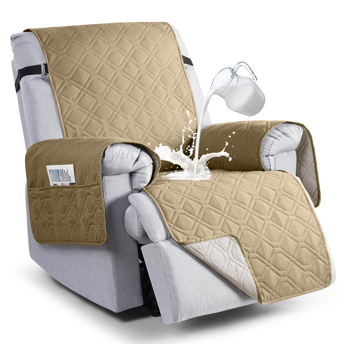 VANSOFY 100% Waterproof Recliner Chair Covers, Recliner Cover Non-Slip Dog Chair Cover Furniture Protector Washable Slipcover with Pocket, Elastic Straps for Pets, Dogs(Dark Gray, 23.6")