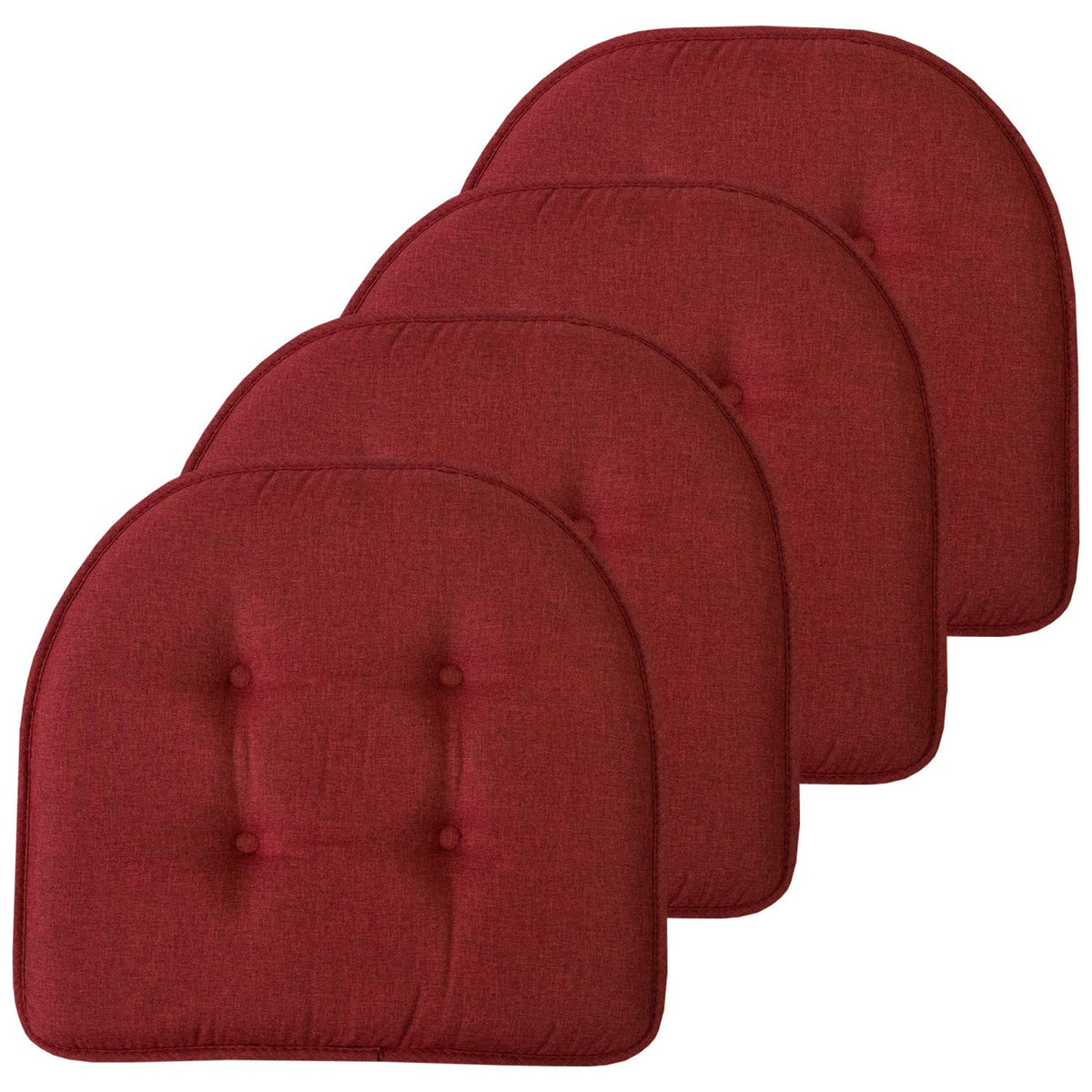 Sweet Home Collection Chair Cushion Memory Foam Pads Tufted Slip Non Skid Rubber Back U-Shaped 17" x 16" Seat Cover, 6 Pack, Checkered Taupe/White
