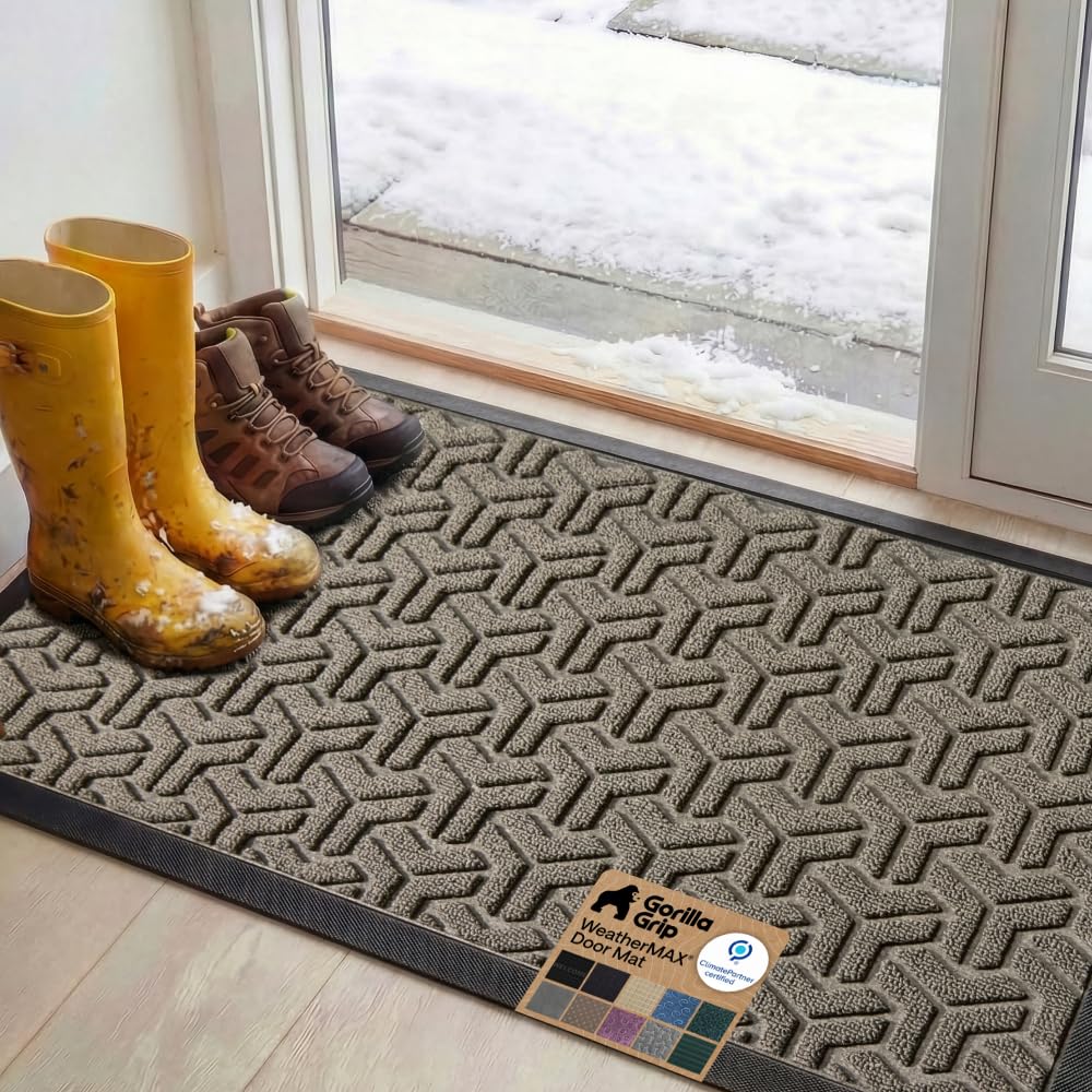 GORILLA GRIP WeatherMAX Door Mat, Indoor Outdoor Use, 29x17, Black Diamond