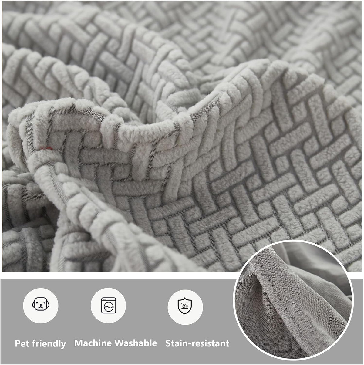 Yoovat Couch Cushion Covers for Sofa Couch Covers Wear-Resistant Universal Sofa Cover Washable Stretch for Sectional Slipcovers (Texture-Light Gray,Large Single Seat Cover)