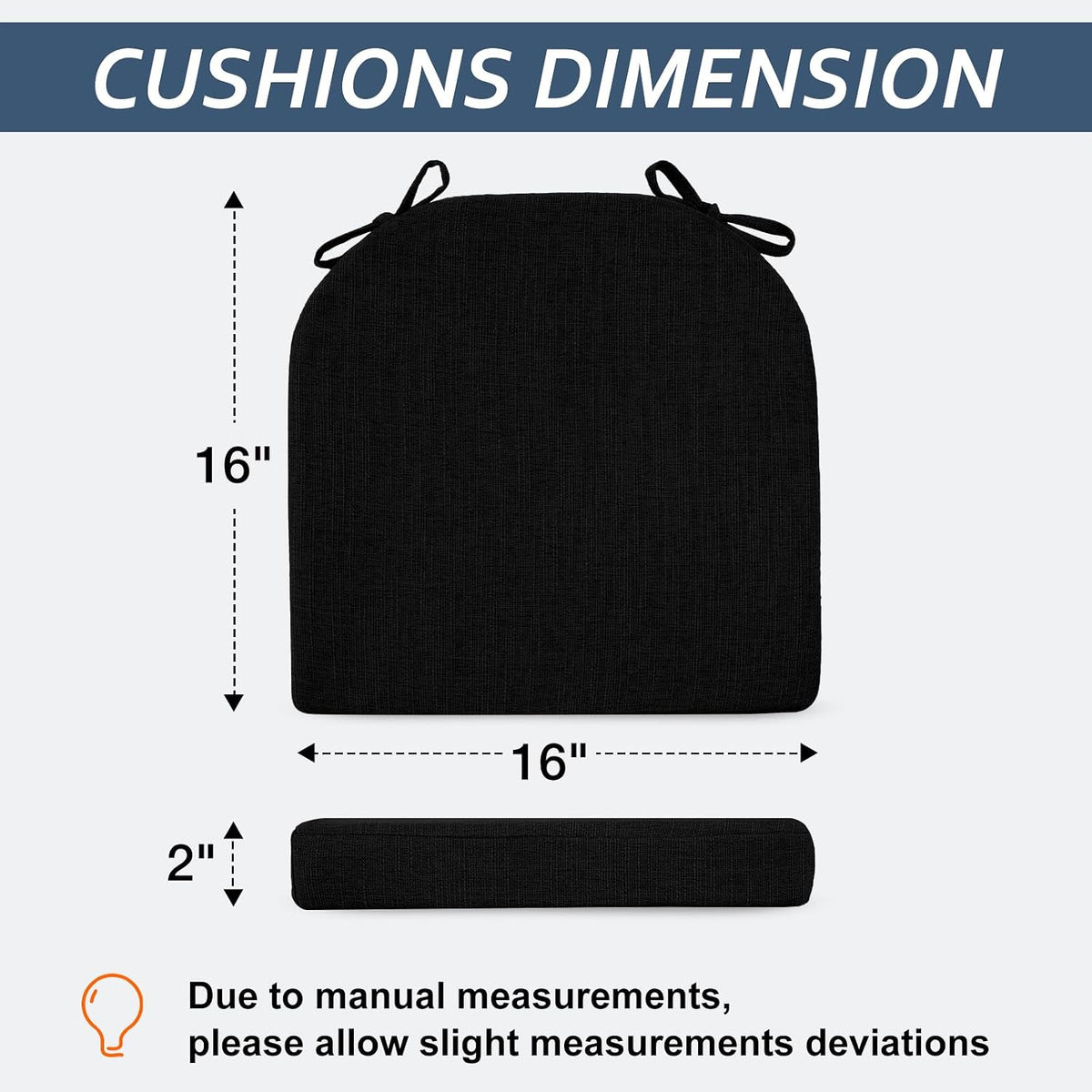 Basic Beyond Chair Cushions for Dining Chairs 4 Pack, Kitchen Chair Cushions with Ties and Non Slip Backing, 16 x 16 inches Chair Pads for Dining Chairs (Black)