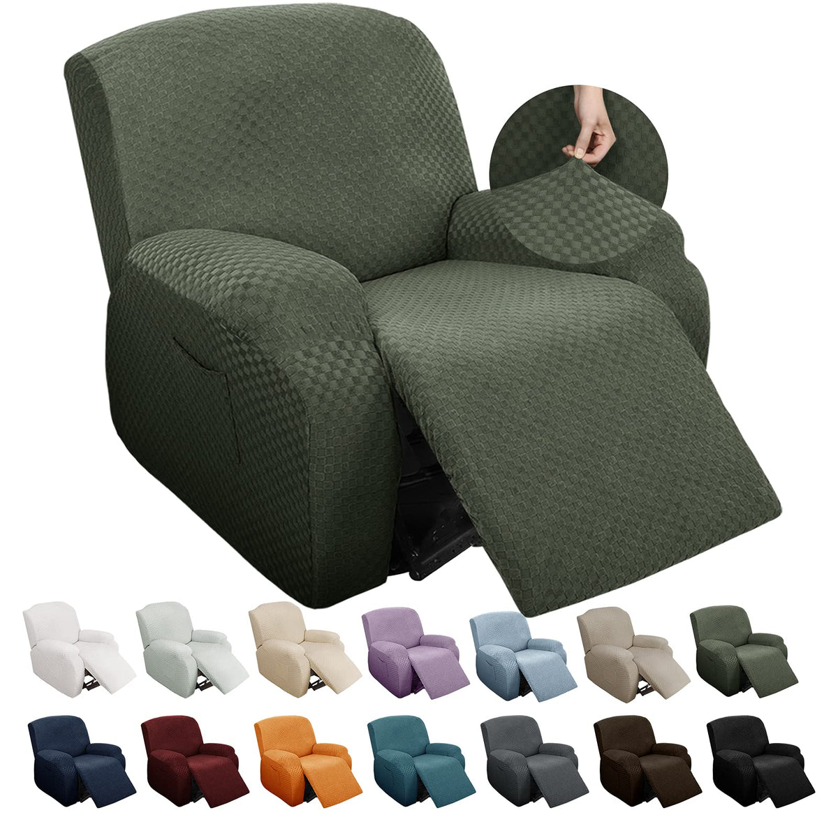 YEMYHOM 8 Pieces Stretch Recliner Sofa Cover Latest Jacquard Reclining Couch Cover with Side Pocket Anti-Slip Fitted 3 Cushion Furniture Slipcovers with Elastic Bottom (Sofa Recliner, Light Gray)