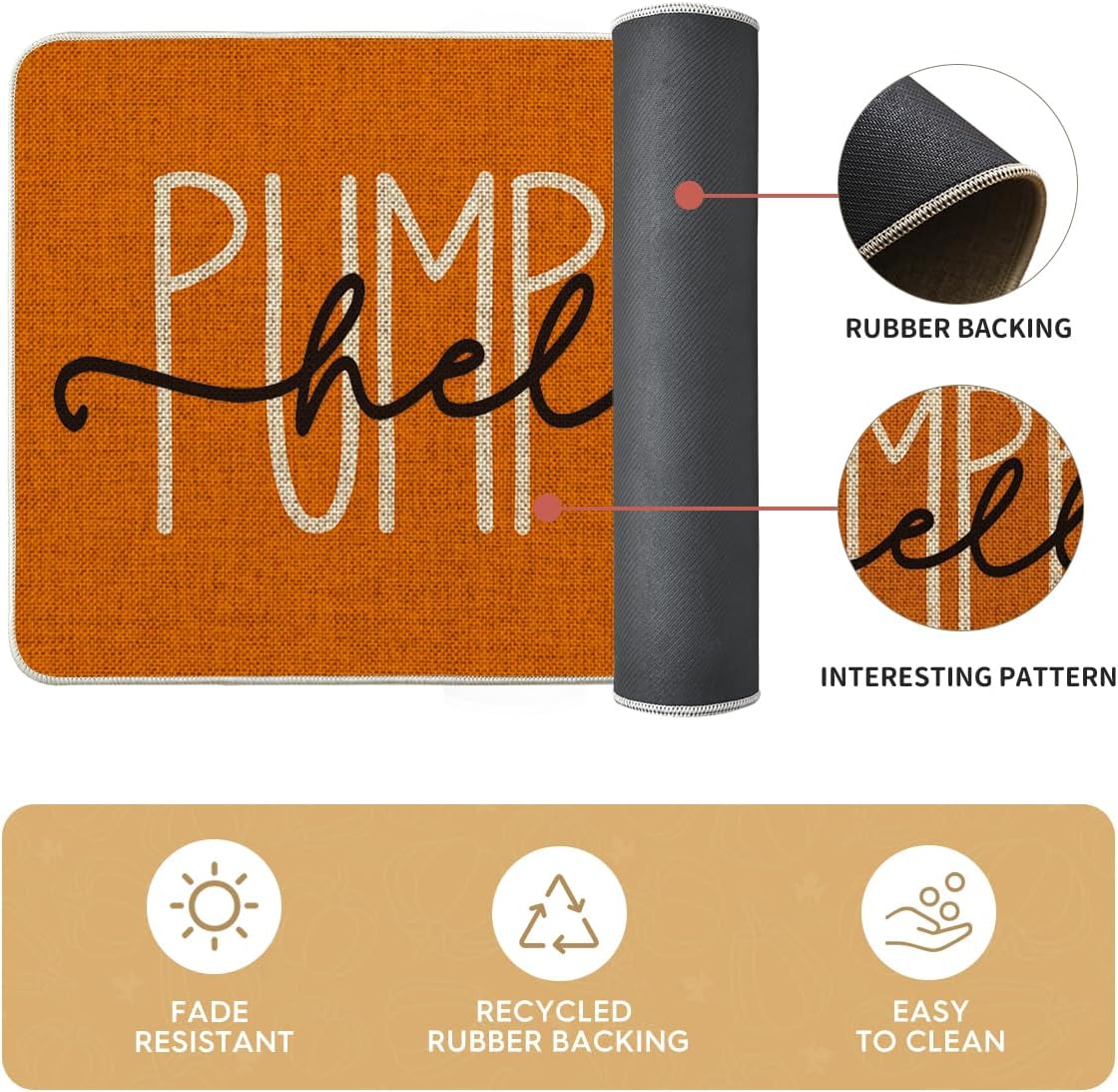 Artoid Mode Orange Hello Pumpkin Fall Kitchen Mats Set of 2 - 17x29+17x47"