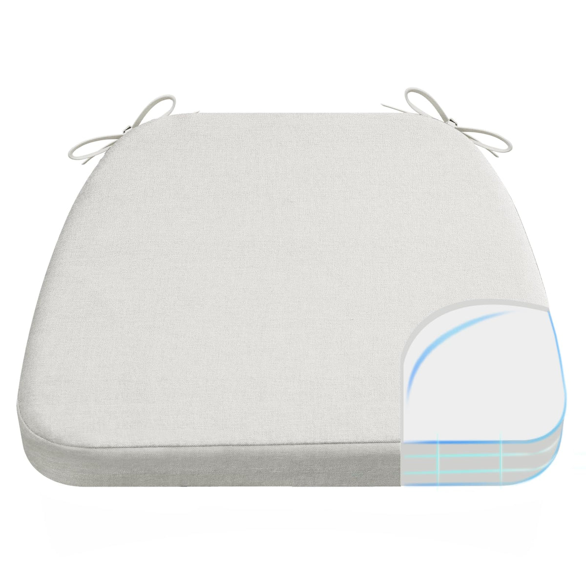 AAAAAcessories D-Shaped Chair Cushions, 2" Thick Dining Chair Pads with Ties and Removable, Machine-Washable Cover, 17" x 16", Set of 4, Oatmeal Beige