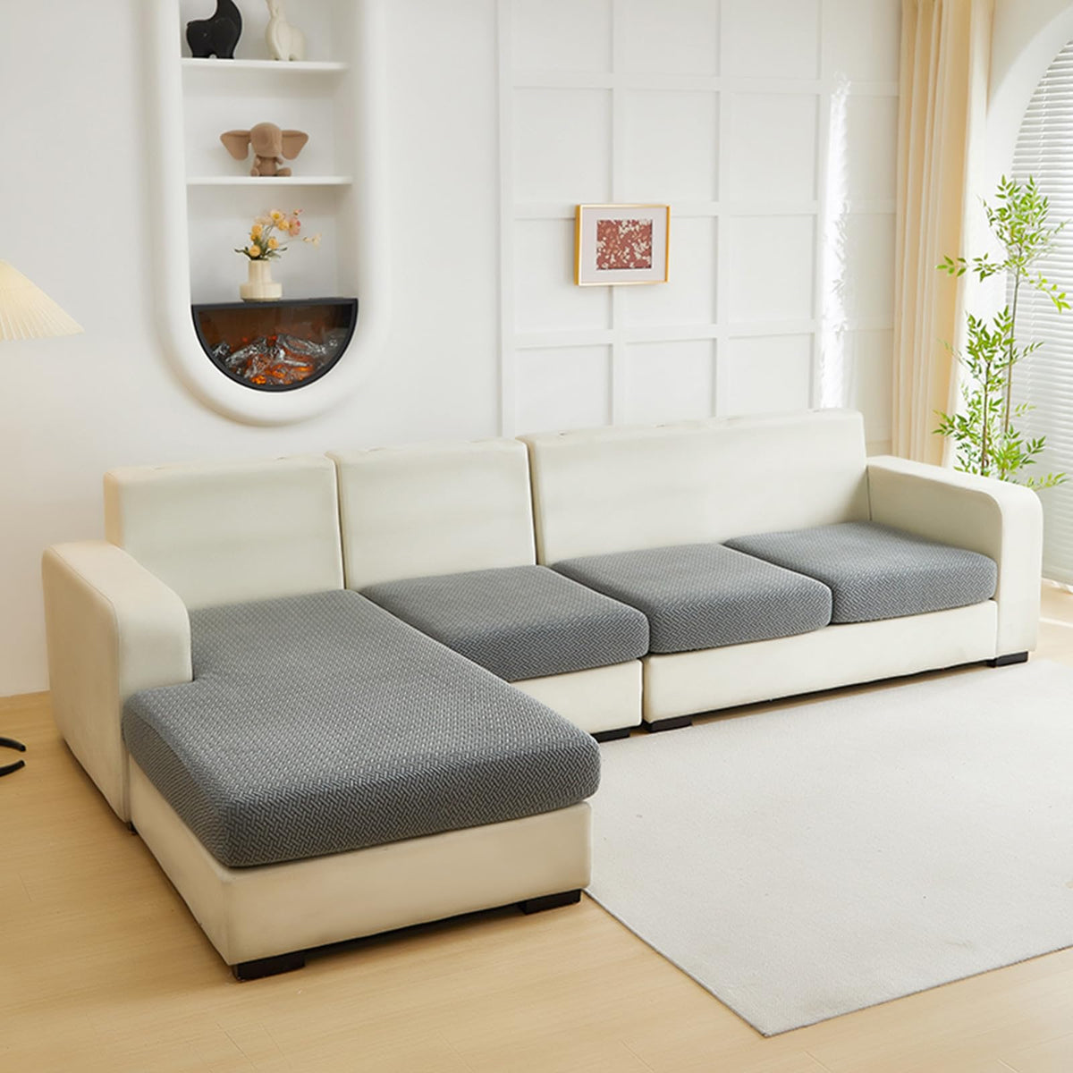 Yoovat Couch Cushion Covers for Sofa Couch Covers Wear-Resistant Universal Sofa Cover Washable Stretch for Sectional Slipcovers (Texture-Light Gray,Large Single Seat Cover)